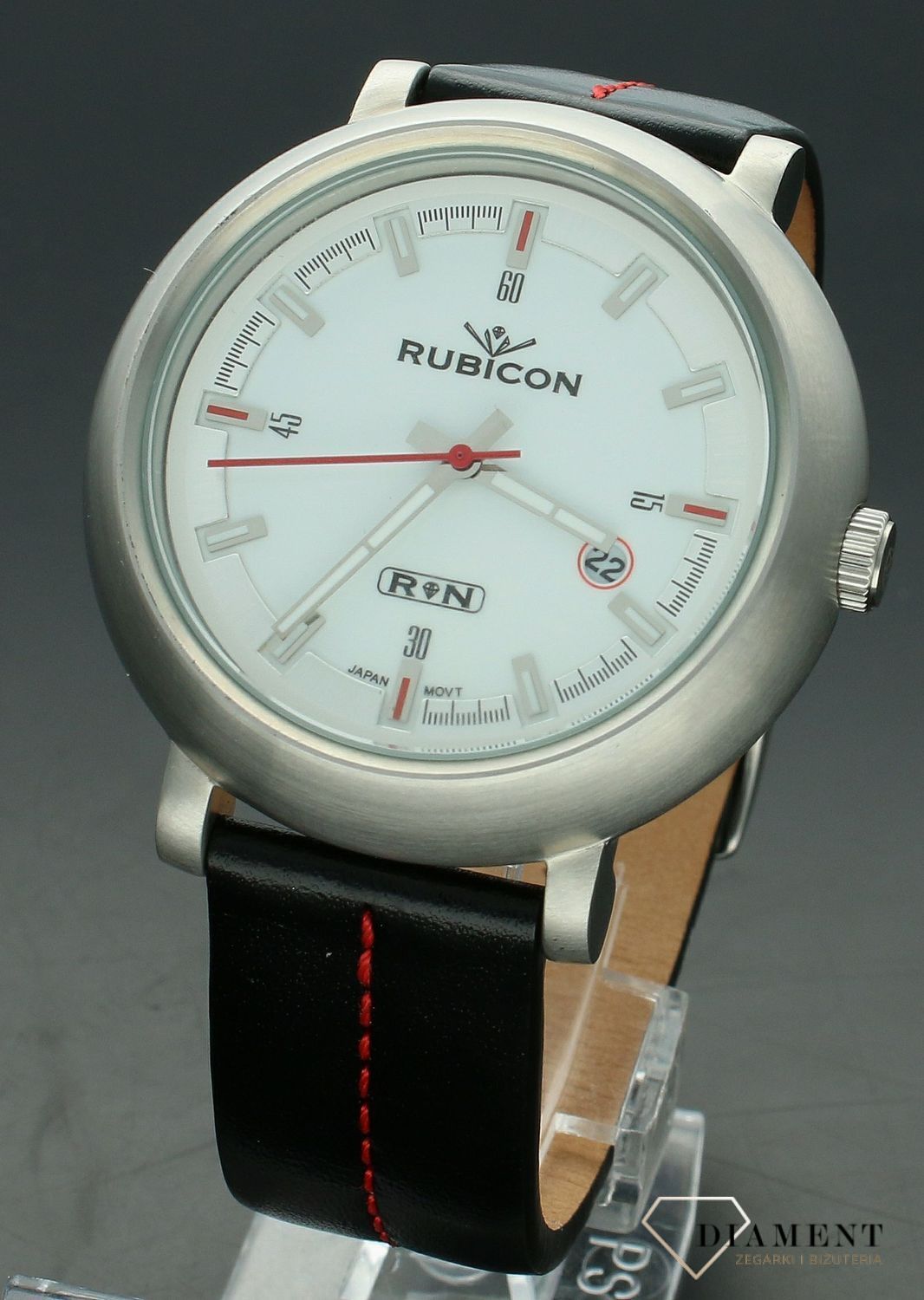 Zegarek męski na skórzanym pasku Rubicon RNAC71 black white red (2).jpg